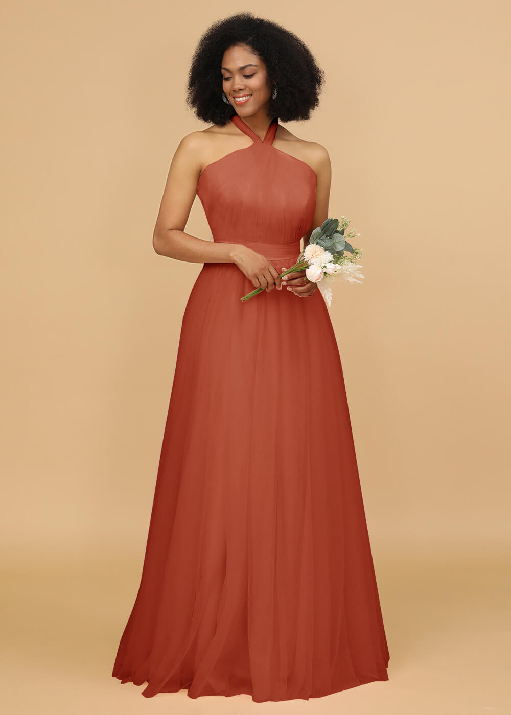 Halter Neck Tulle A-line Bridesmaid Dress