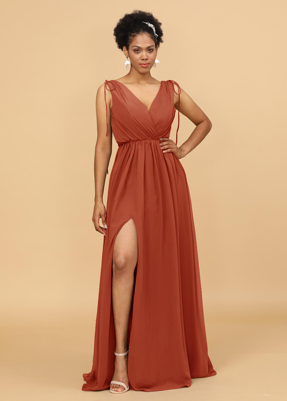 Long A-line V-neck Bridesmaid Dress with Slit