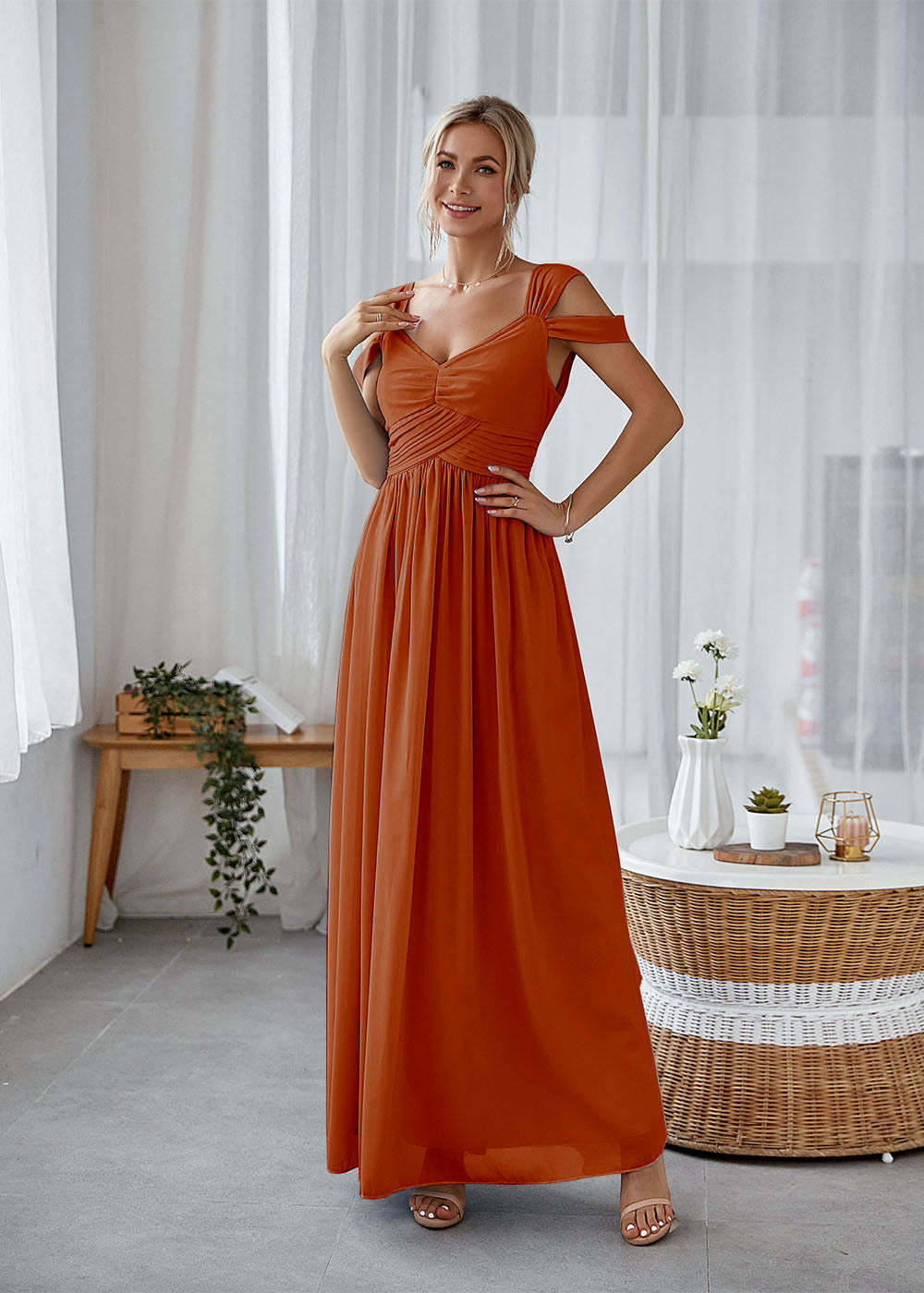 A-line Straps Maxi Dress