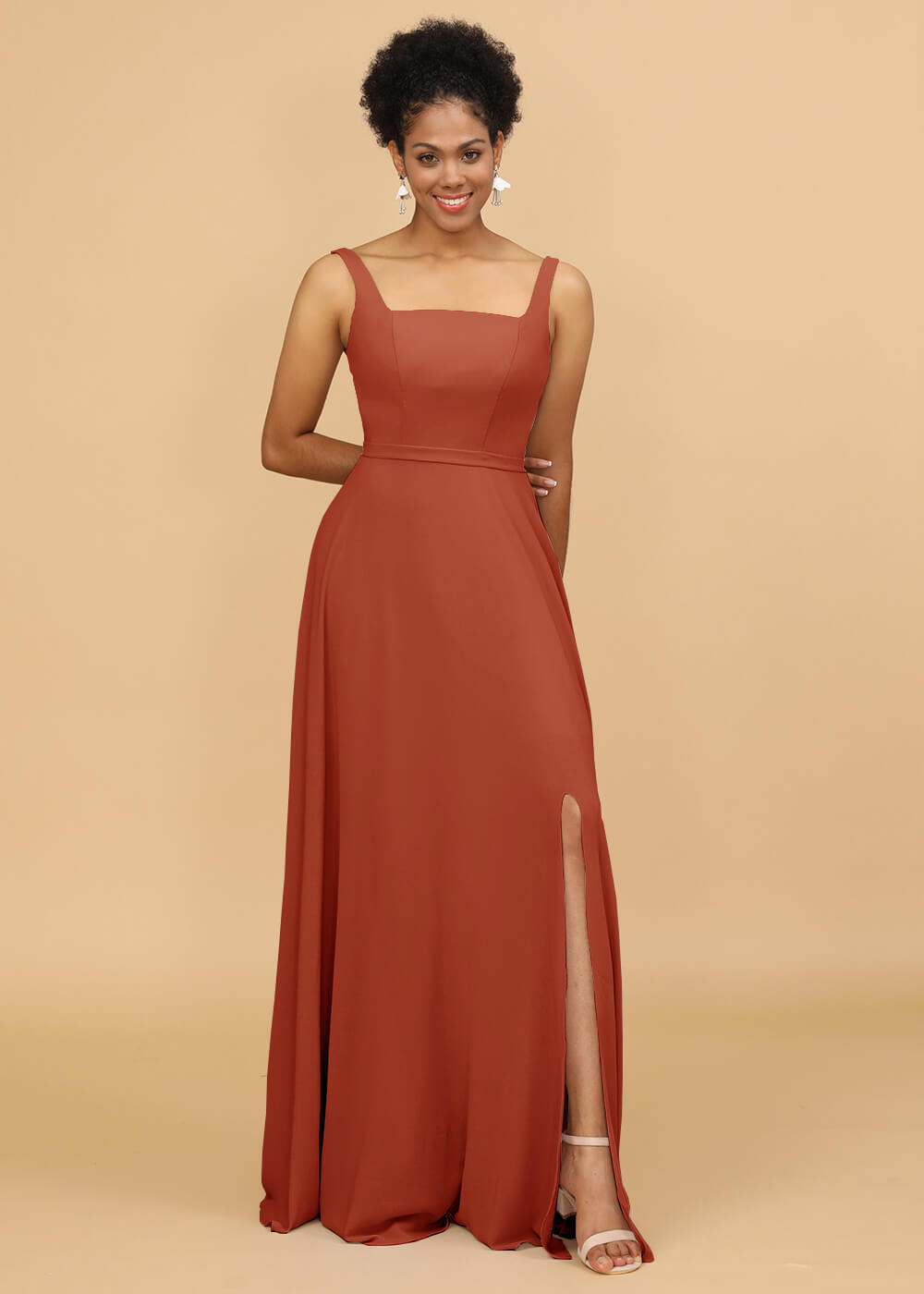 Square Neck A-line Chiffon Bridesmaid Dress
