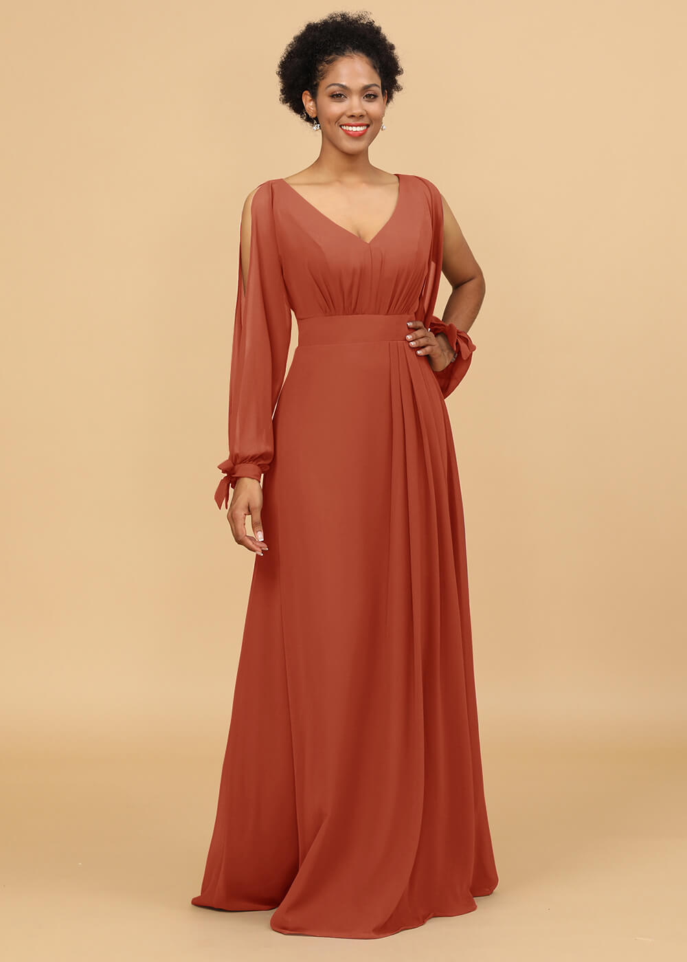 Long Sleeves A-line Chiffon Bridesmaid Dress