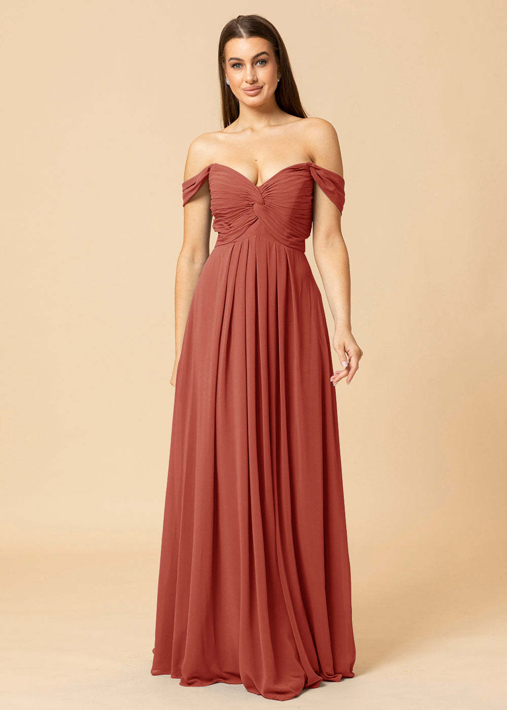 Off the Shoulder Chiffon Maxi Bridesmaid Dress