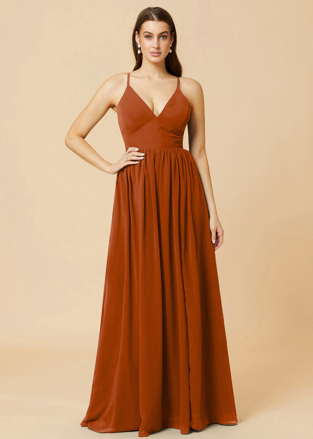 Deep V-neck Tie Back A-line Chiffon Bridesmaid Dress