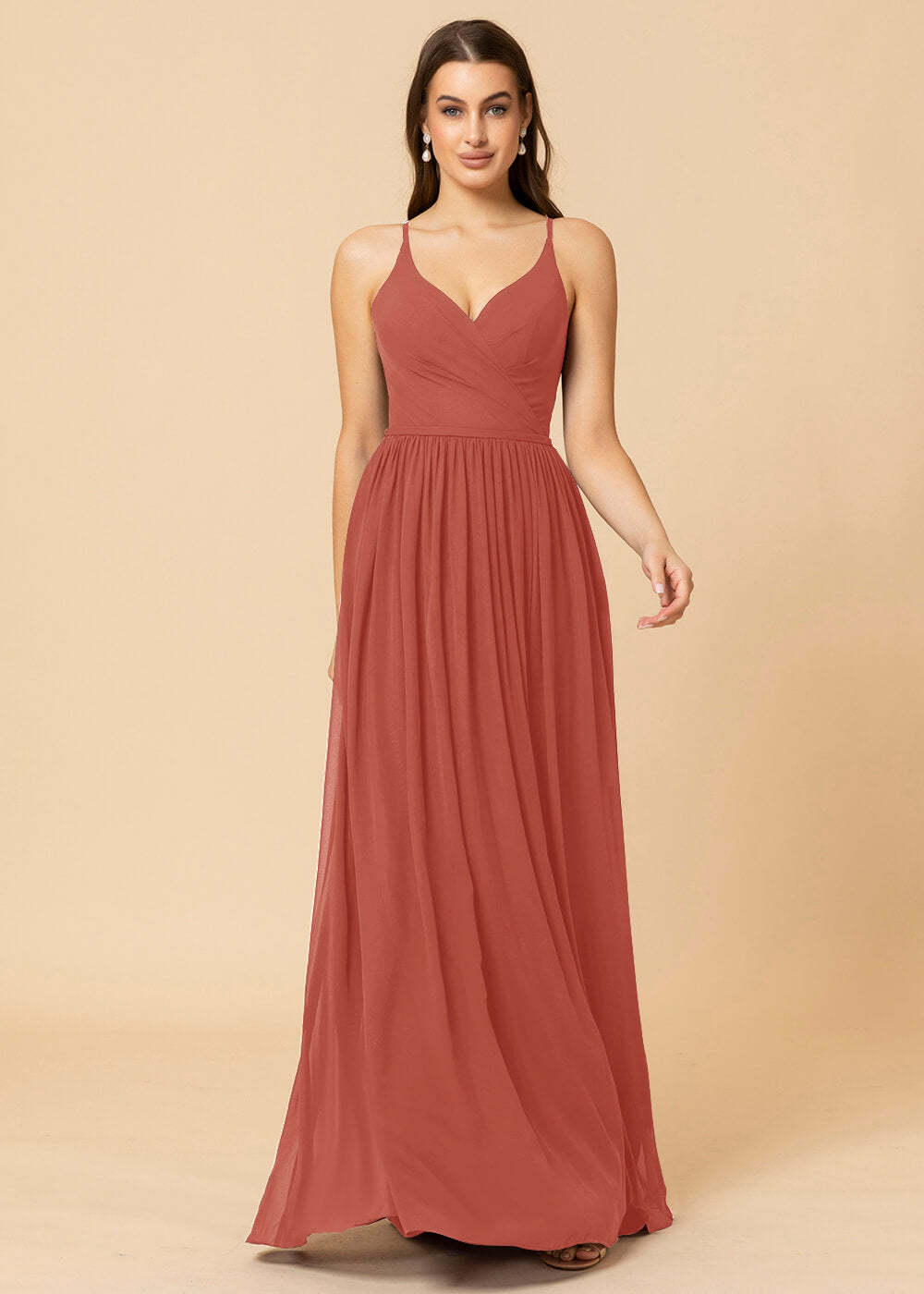 V-neck A-line Back Detail Chiffon Bridesmaid Dress