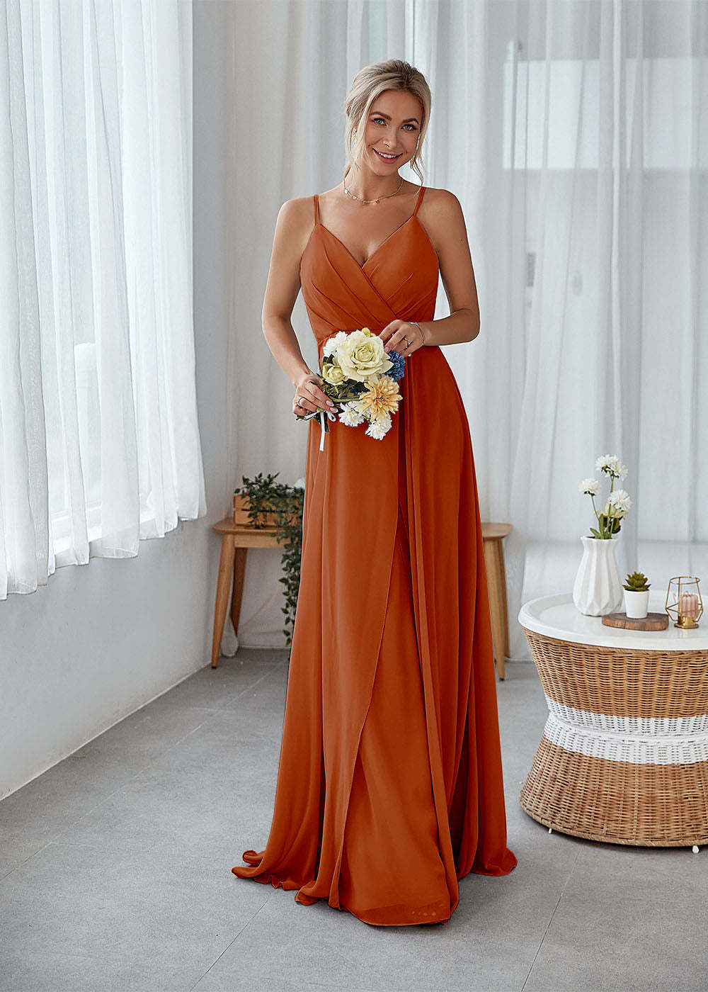 A-line Sleeveless Long Chiffon Bridesmaid Dress