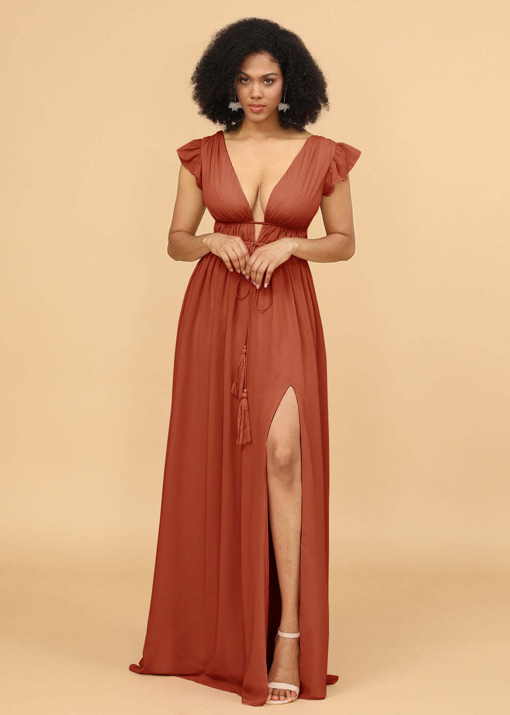 Long V-neck Bridesmaid Dress with Split