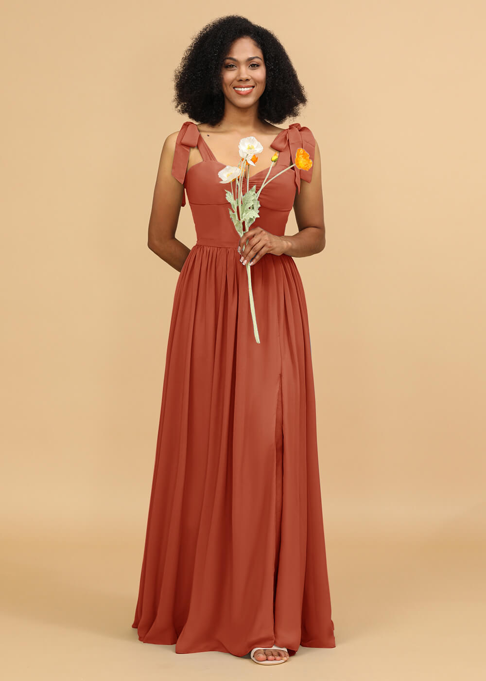 Long A-line Chiffon Strap Bridesmaid Dress
