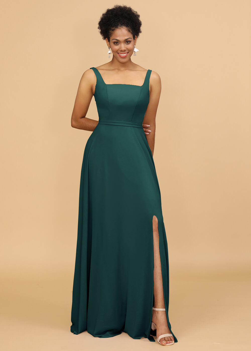 Square Neck A-line Chiffon Bridesmaid Dress