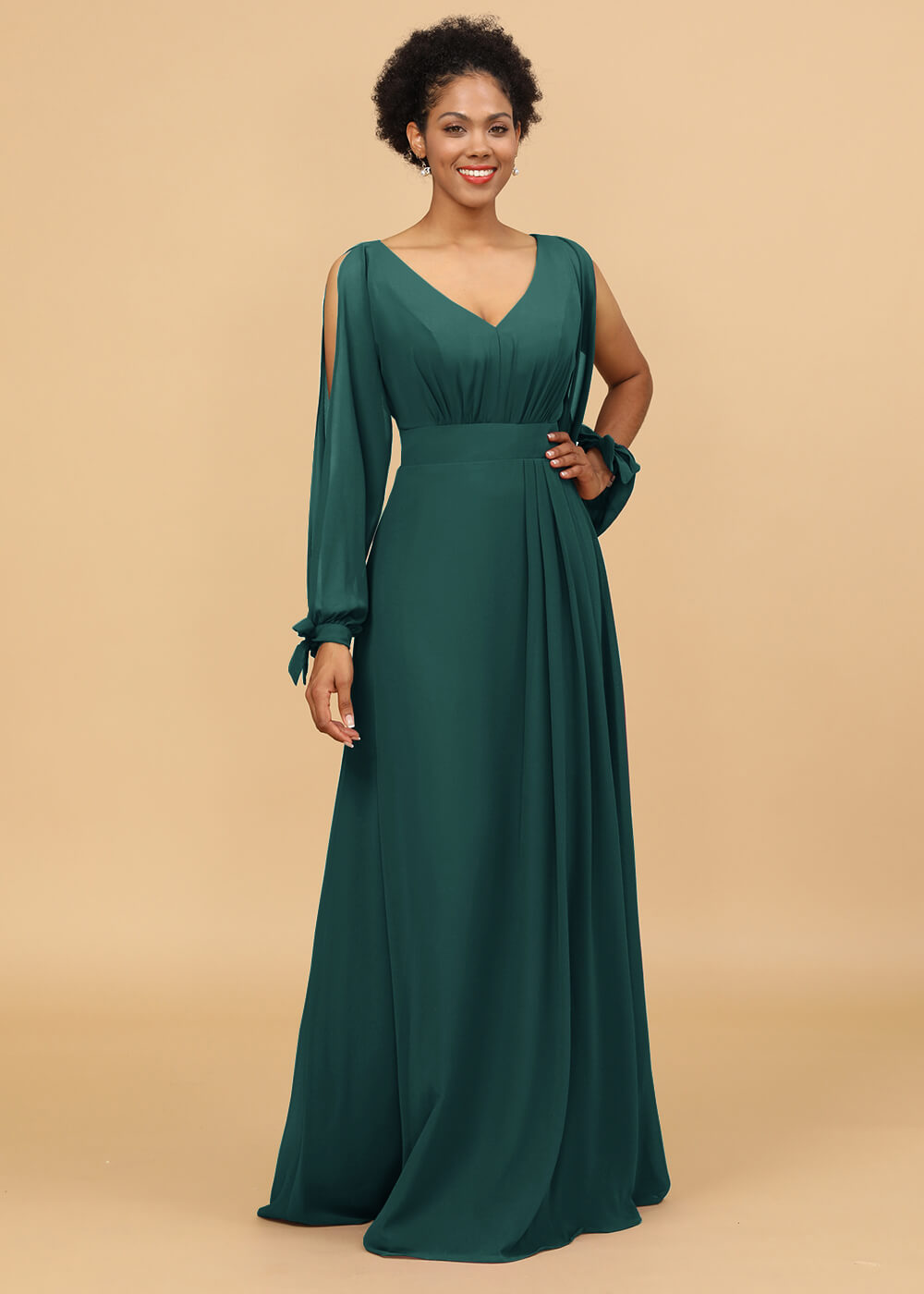 Long Sleeves A-line Chiffon Bridesmaid Dress