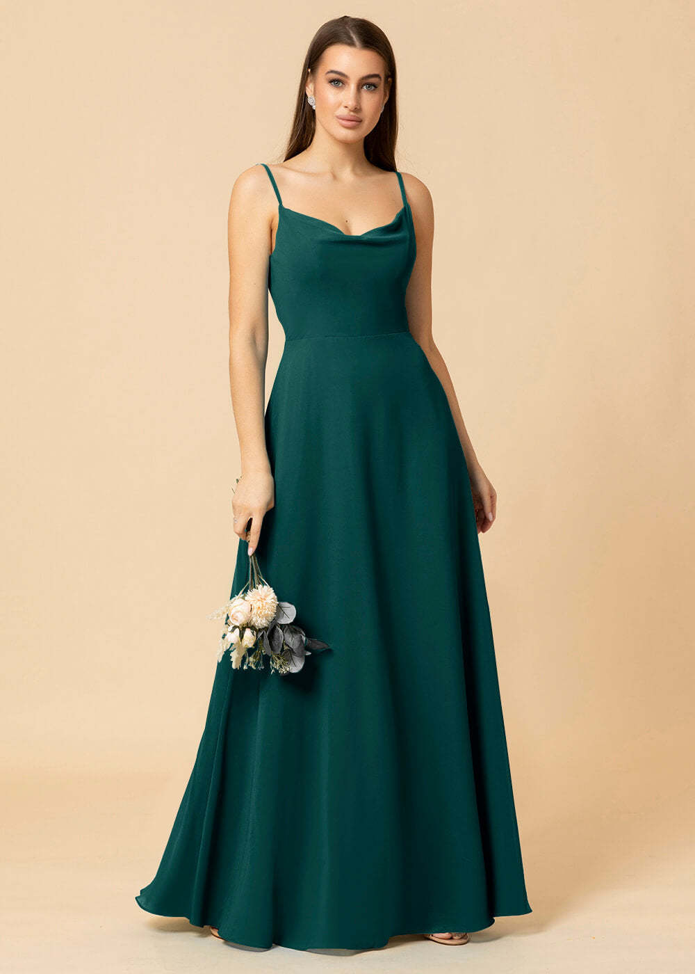 Cowl Neck Strap Chiffon Maxi Bridesmaid Dress