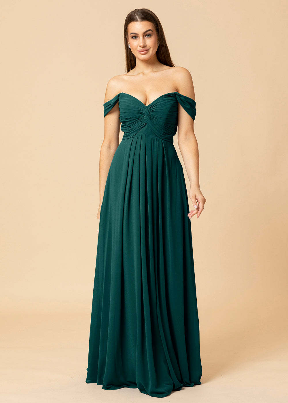 Off the Shoulder Chiffon Maxi Bridesmaid Dress