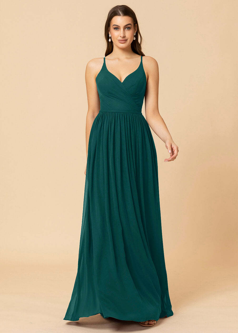 V-neck A-line Back Detail Chiffon Bridesmaid Dress