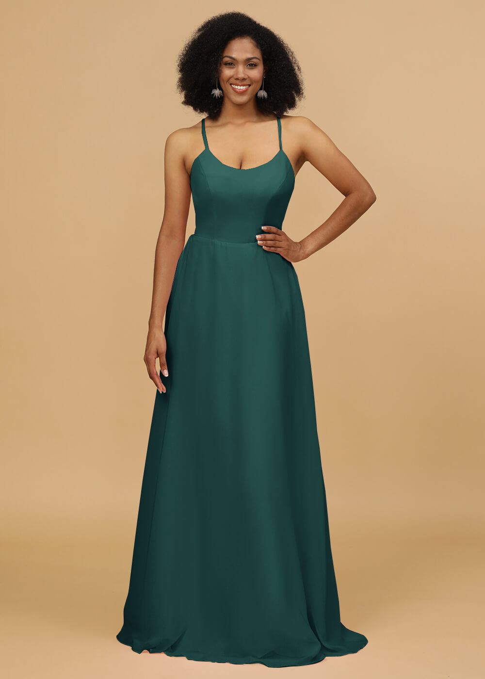 Scoop Neck Strap Chiffon Bridesmaid Dress