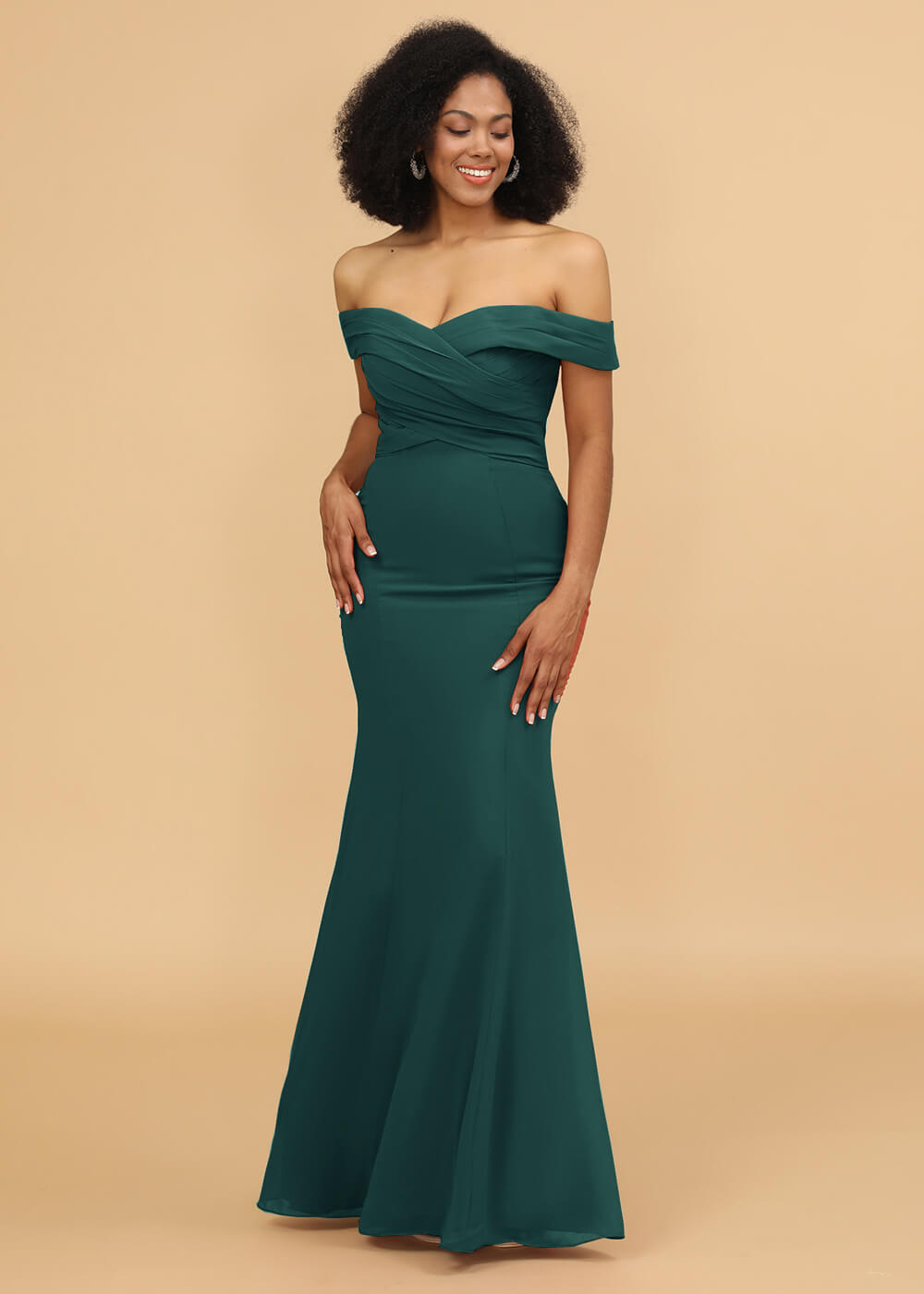 Off the Shoulder Trumpet Chiffon Bridesmaid Dress