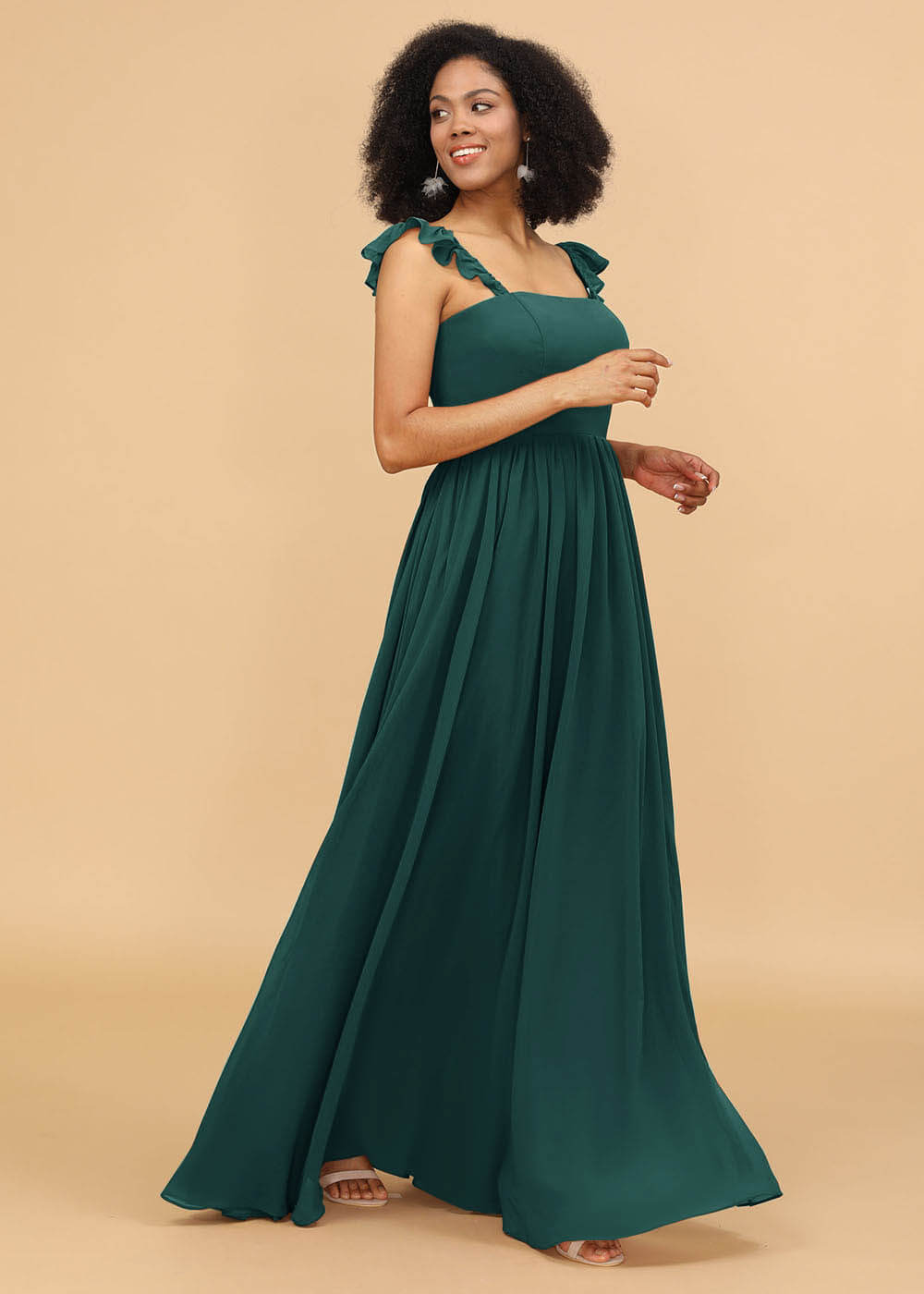 A-line Square Neck Straps Bridesmaid Dress