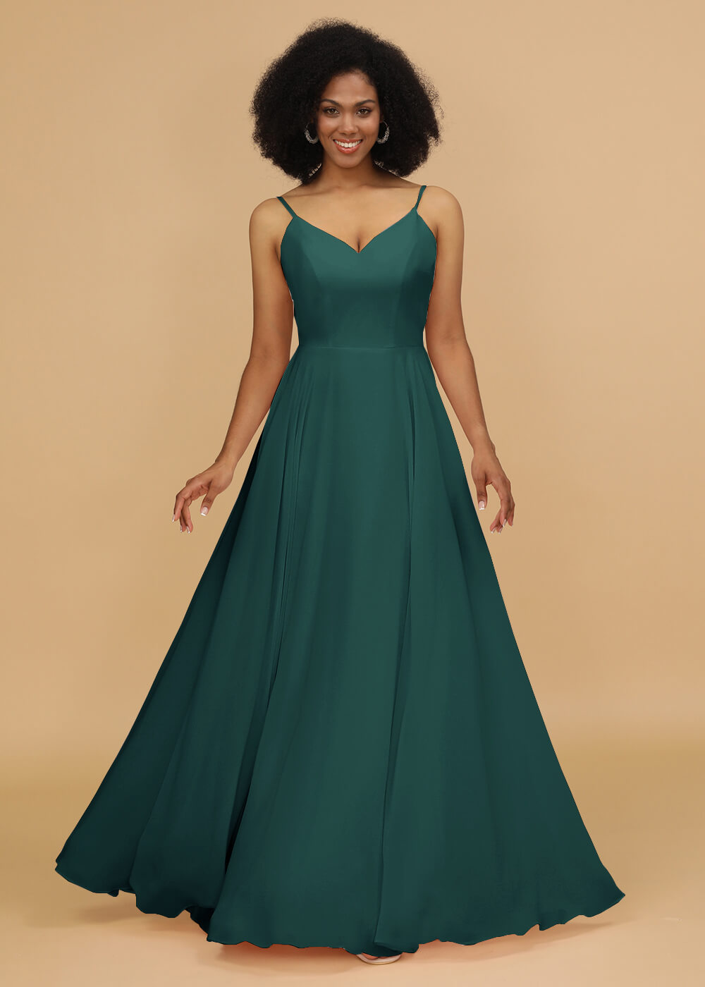 Chiffon V-neck Spaghetti Strap Bridesmaid Dress