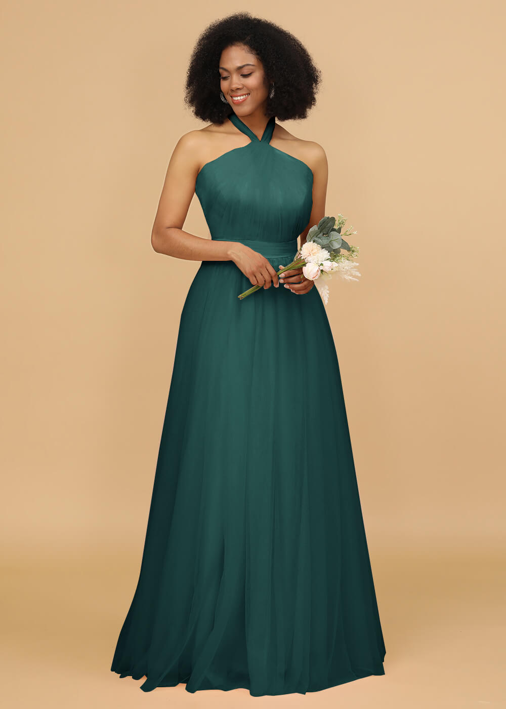 Halter Neck Tulle A-line Bridesmaid Dress