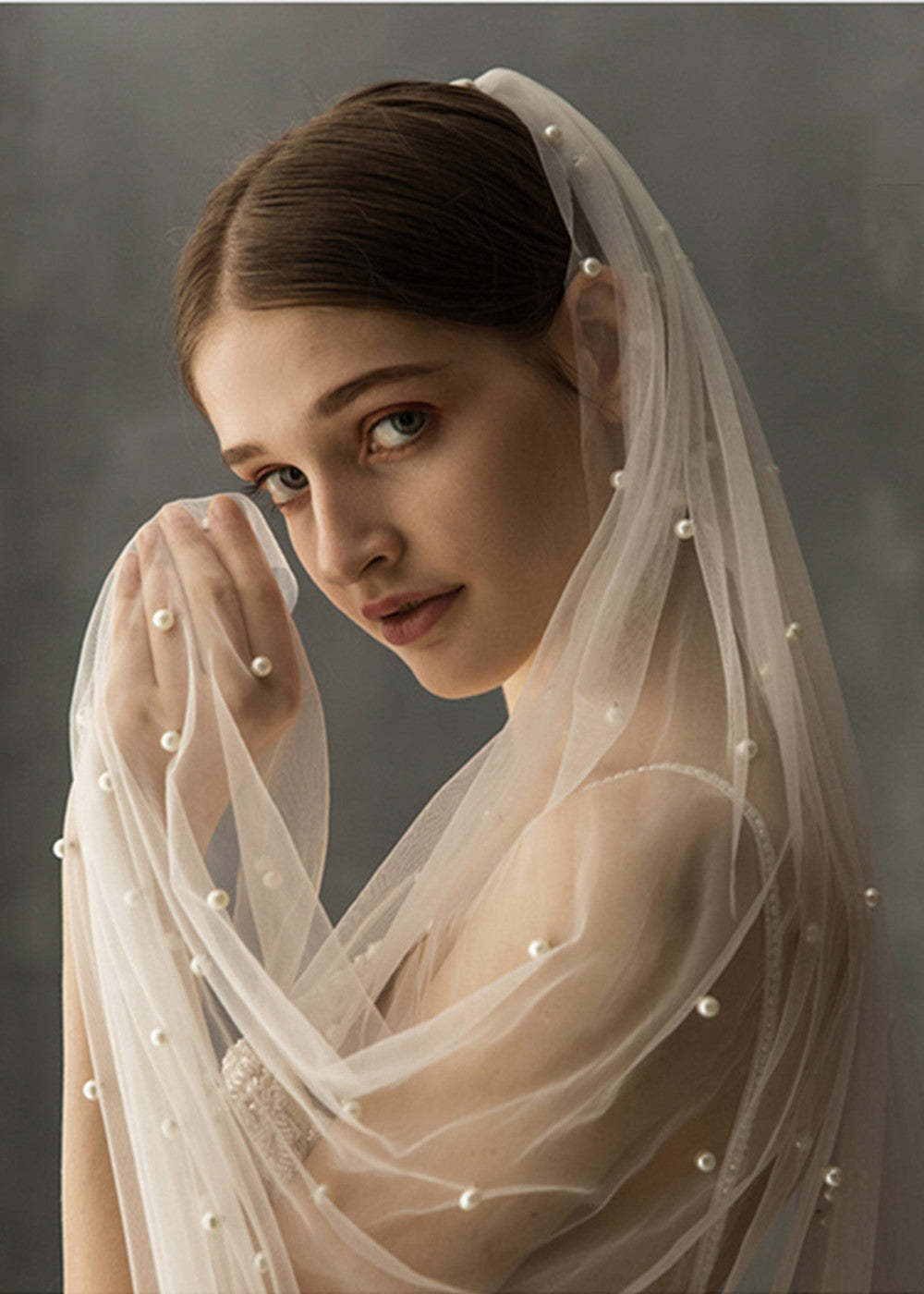 Bridal Tulle Long Cathedral Veils With Pearl