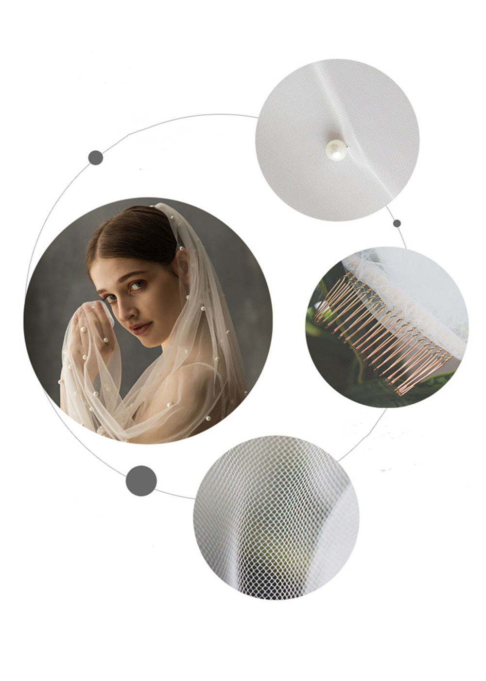 Bridal Tulle Long Cathedral Veils With Pearl