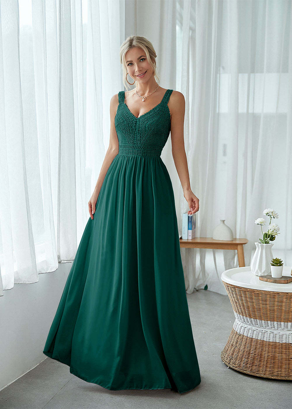 Straps Maxi Dress with Lace