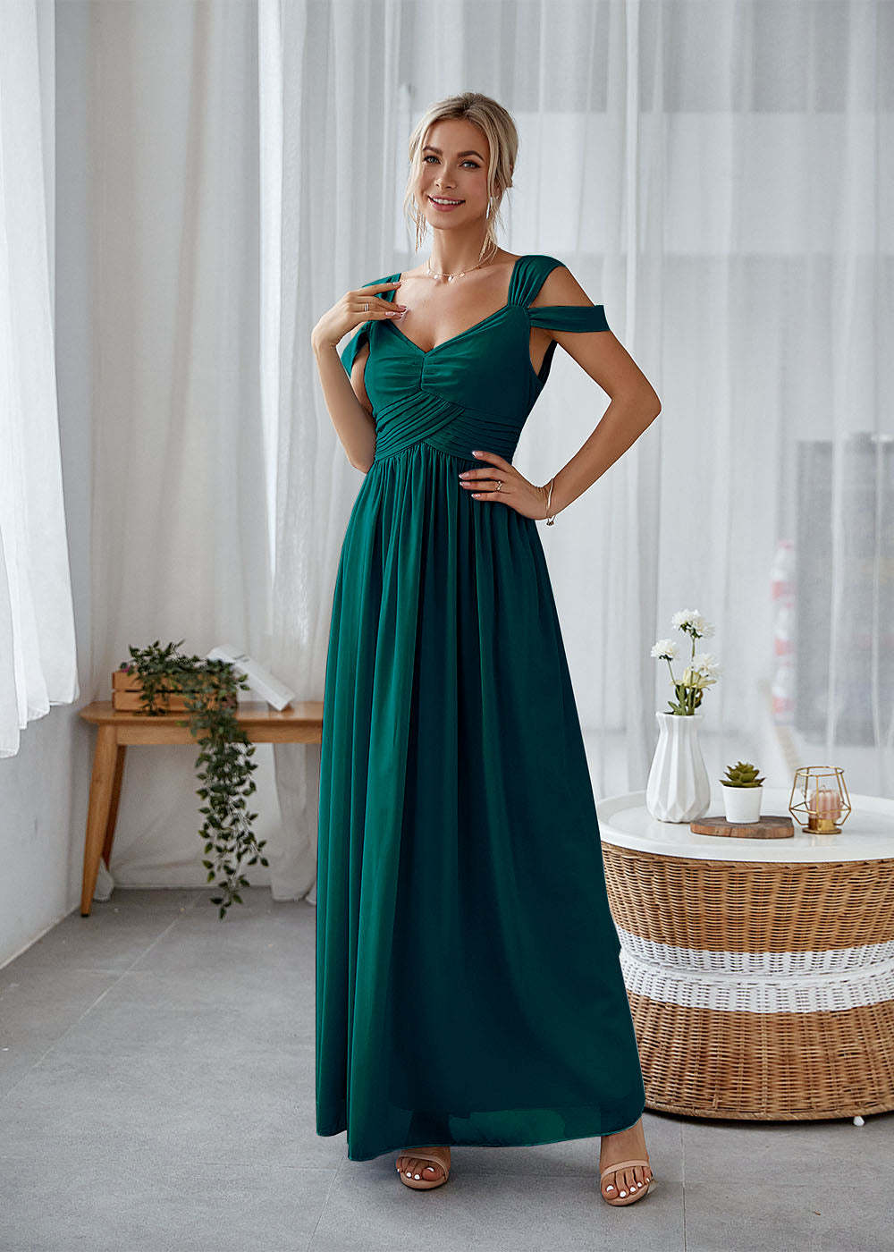 A-line Straps Maxi Dress