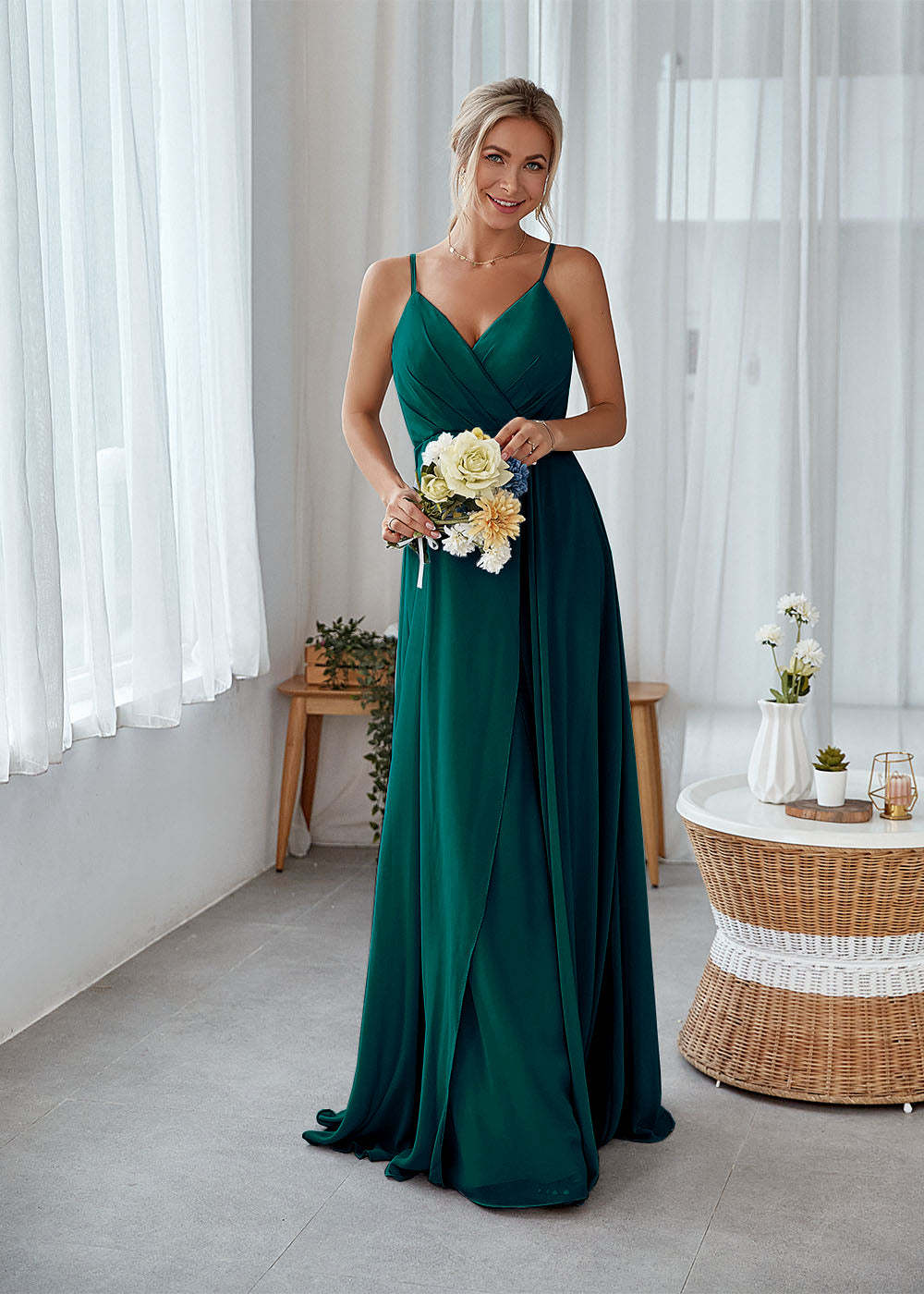 A-line Sleeveless Long Chiffon Bridesmaid Dress