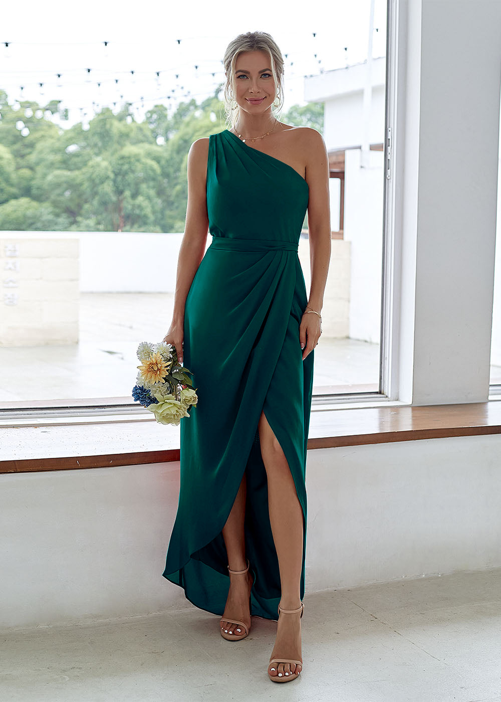 One-Shoulder Long Asymmetrical Bridesmaid Dress