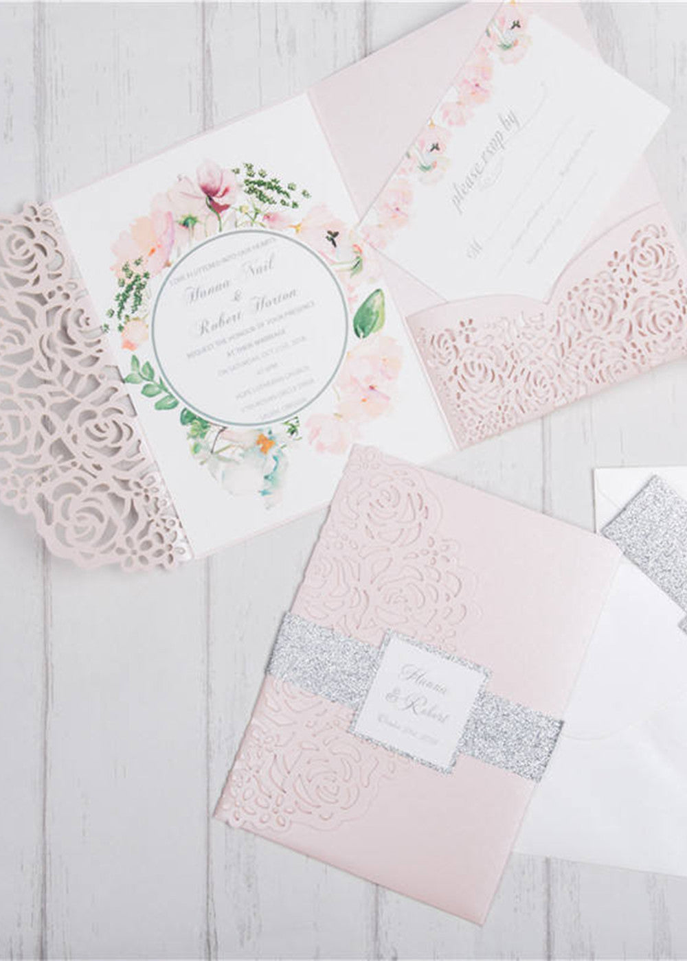 10 PCS Pink Hollow Out Wedding Invitation