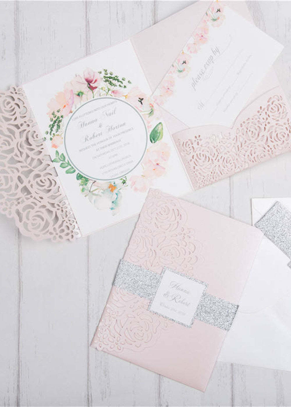 10 PCS Pink Hollow Out Wedding Invitation