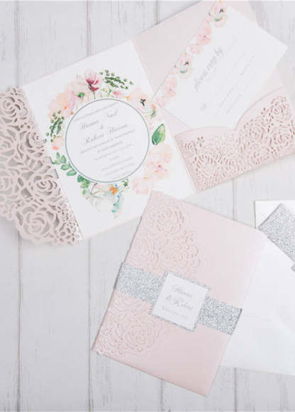 10 PCS Pink Hollow Out Wedding Invitation