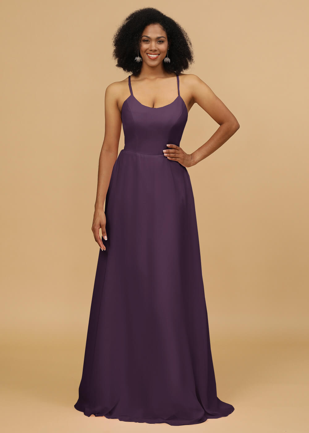 Scoop Neck Strap Chiffon Bridesmaid Dress