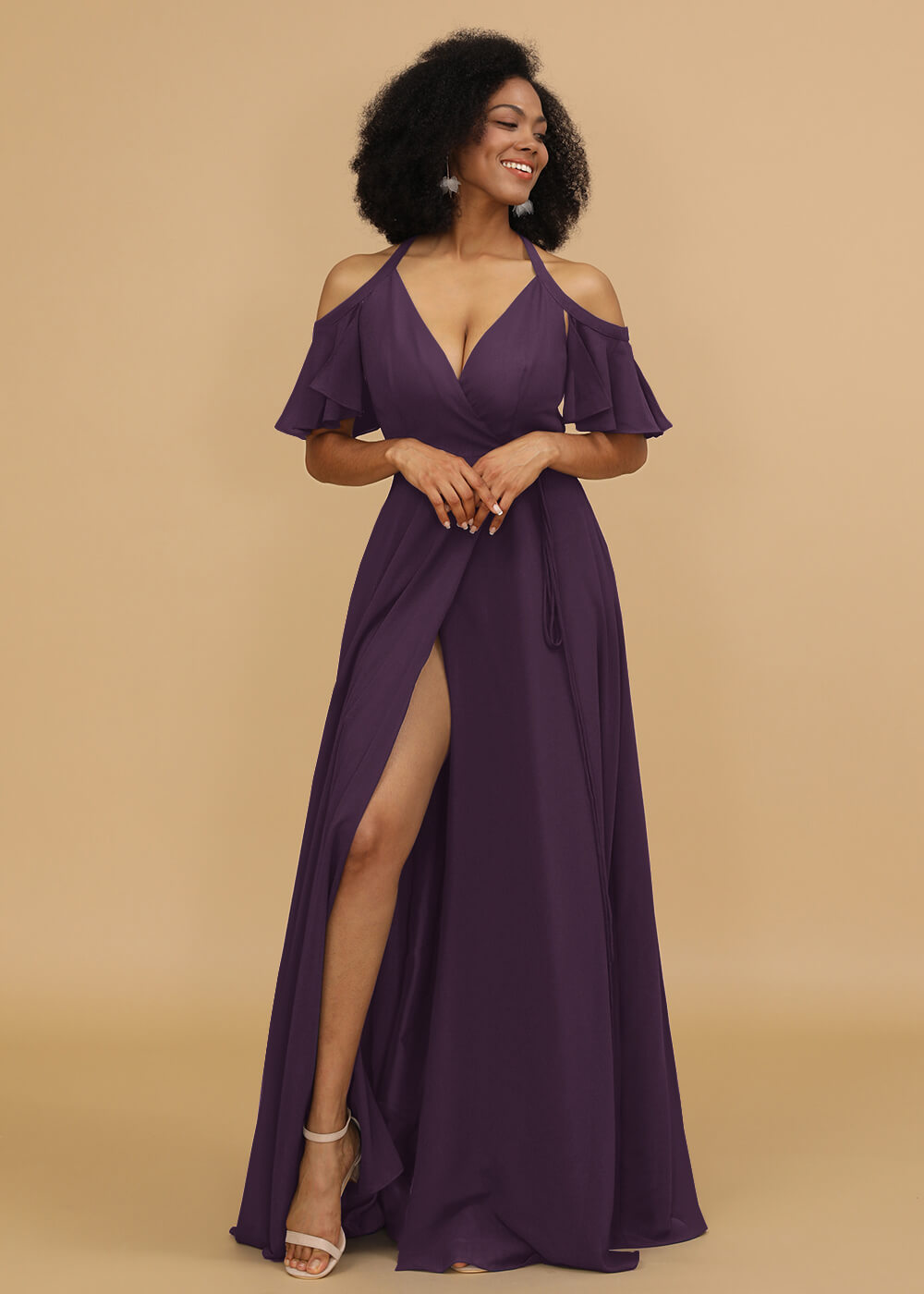 Ruffles Sleeves A-line Wrap Bridesmaid Dress