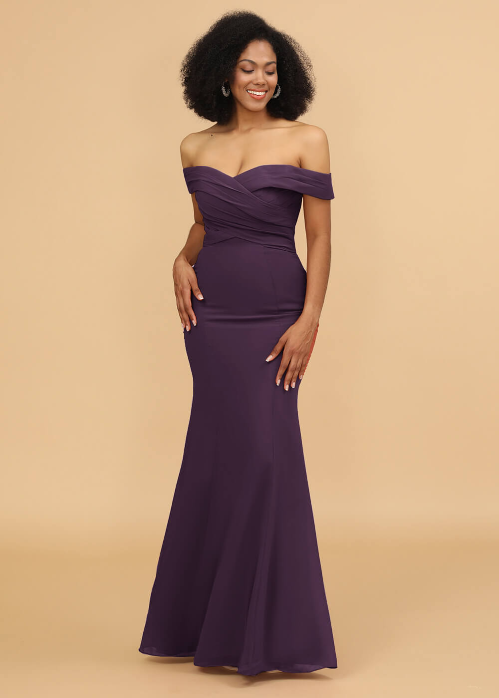 Off the Shoulder Trumpet Chiffon Bridesmaid Dress