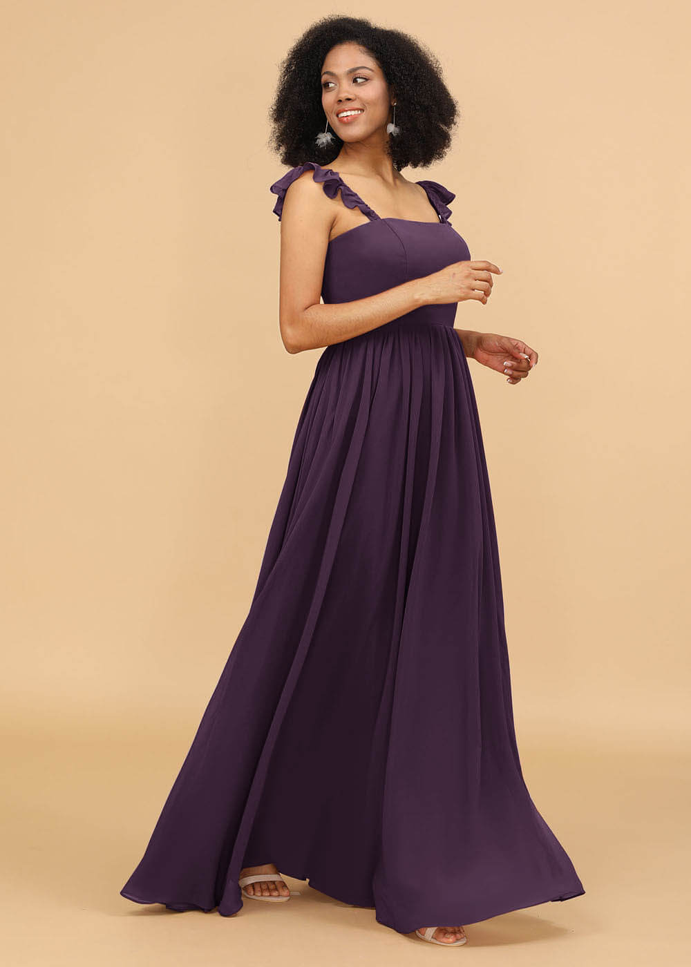 A-line Square Neck Straps Bridesmaid Dress