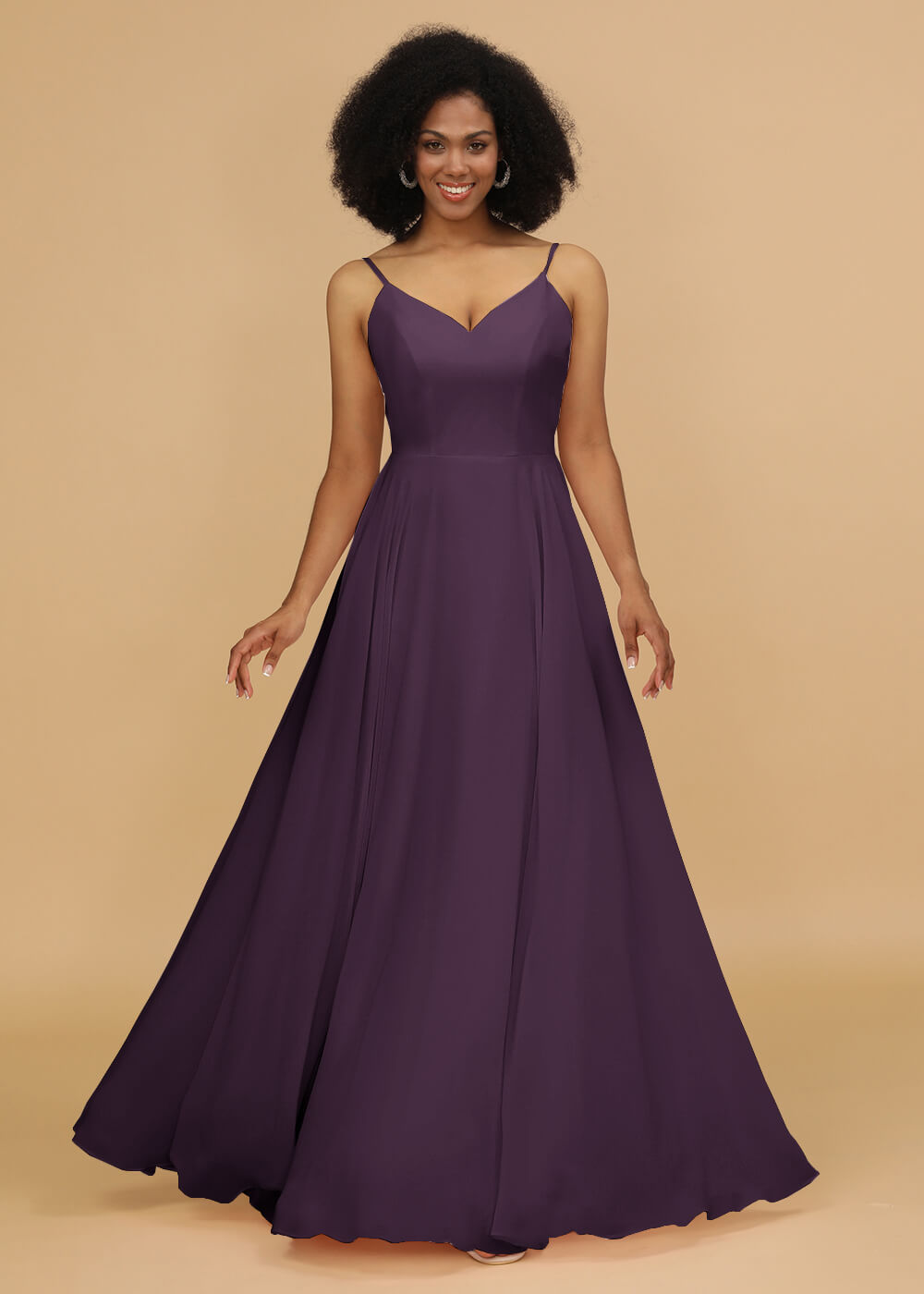 Chiffon V-neck Spaghetti Strap Bridesmaid Dress