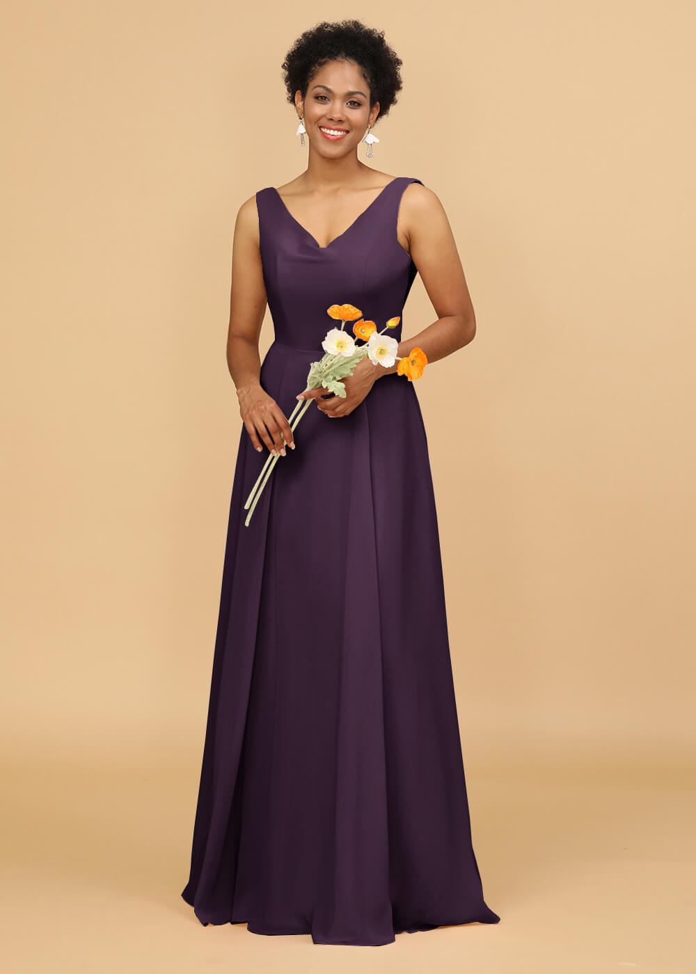 Cowl Back A-line Maxi Bridesmaid Dress