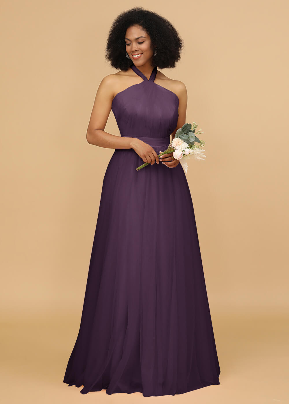 Halter Neck Tulle A-line Bridesmaid Dress