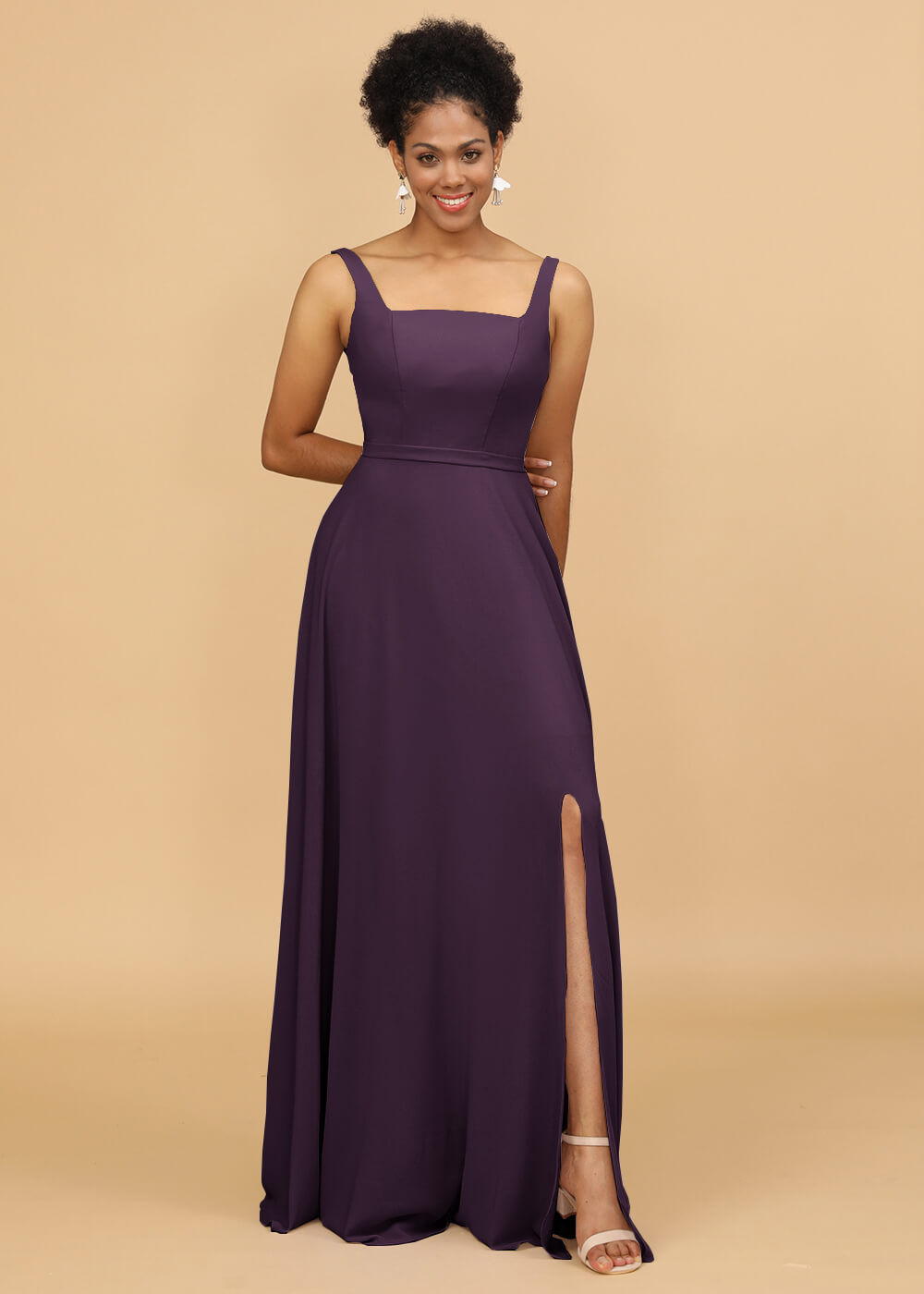 Square Neck A-line Chiffon Bridesmaid Dress