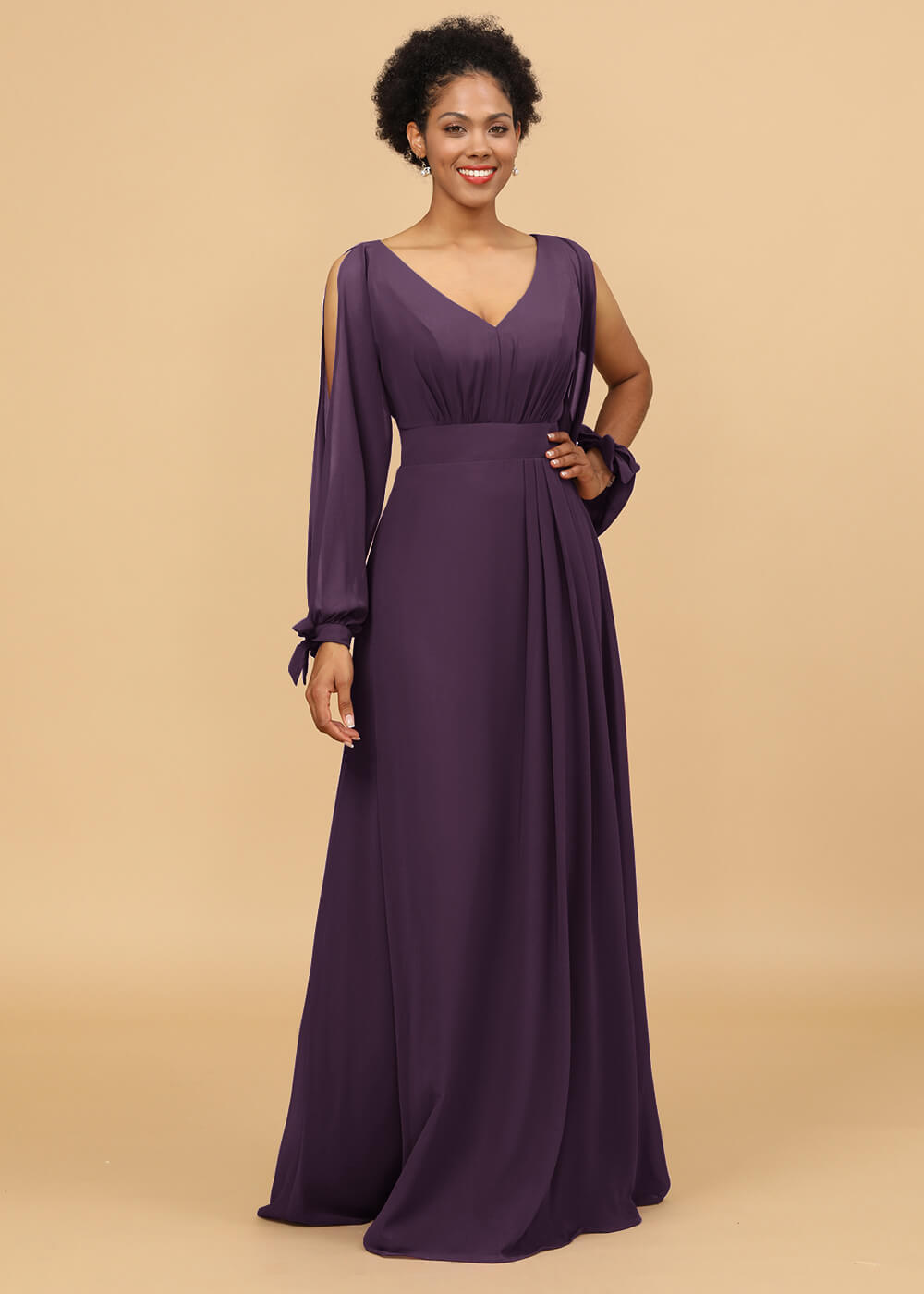 Long Sleeves A-line Chiffon Bridesmaid Dress