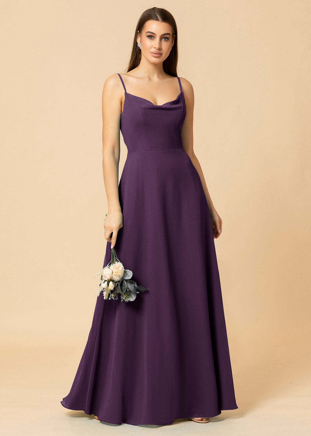 Cowl Neck Strap Chiffon Maxi Bridesmaid Dress