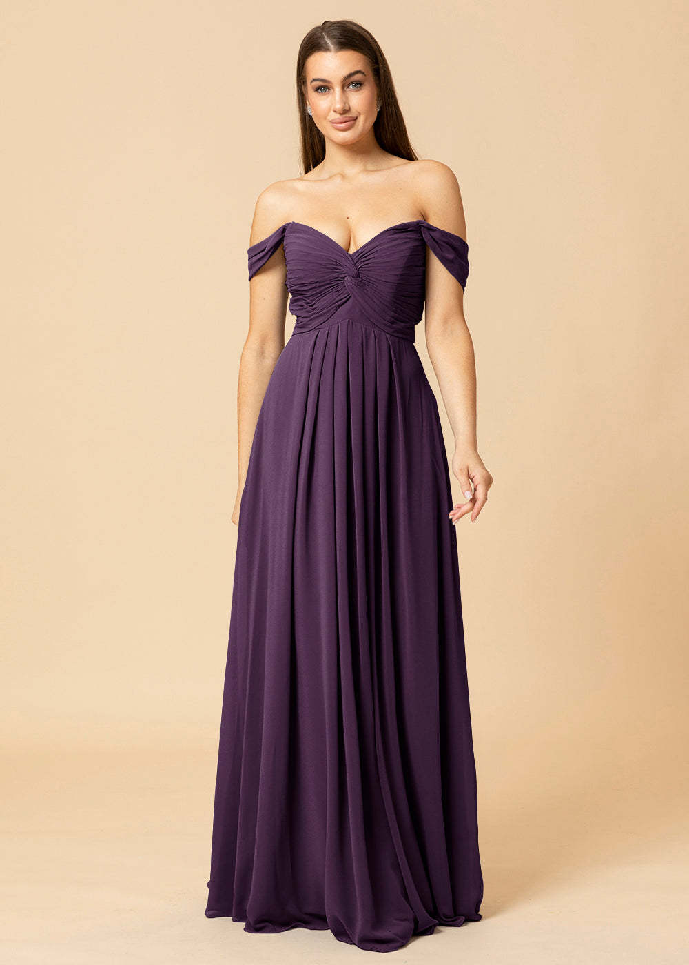 Off the Shoulder Chiffon Maxi Bridesmaid Dress