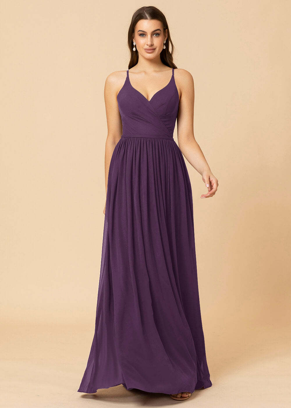 V-neck A-line Back Detail Chiffon Bridesmaid Dress