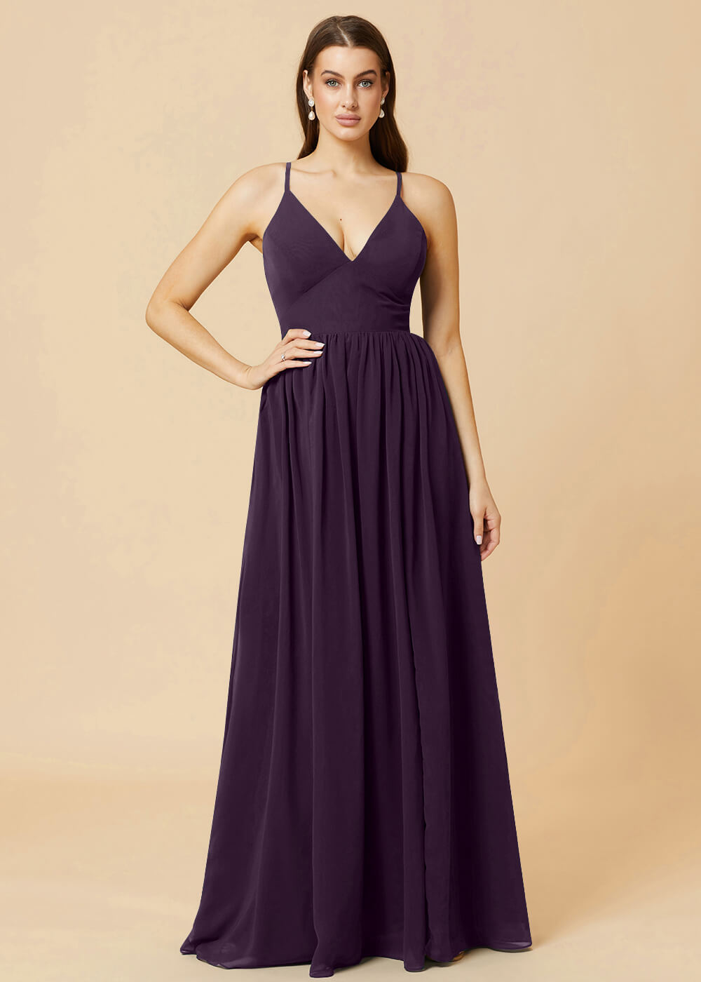 Deep V-neck Tie Back A-line Chiffon Bridesmaid Dress