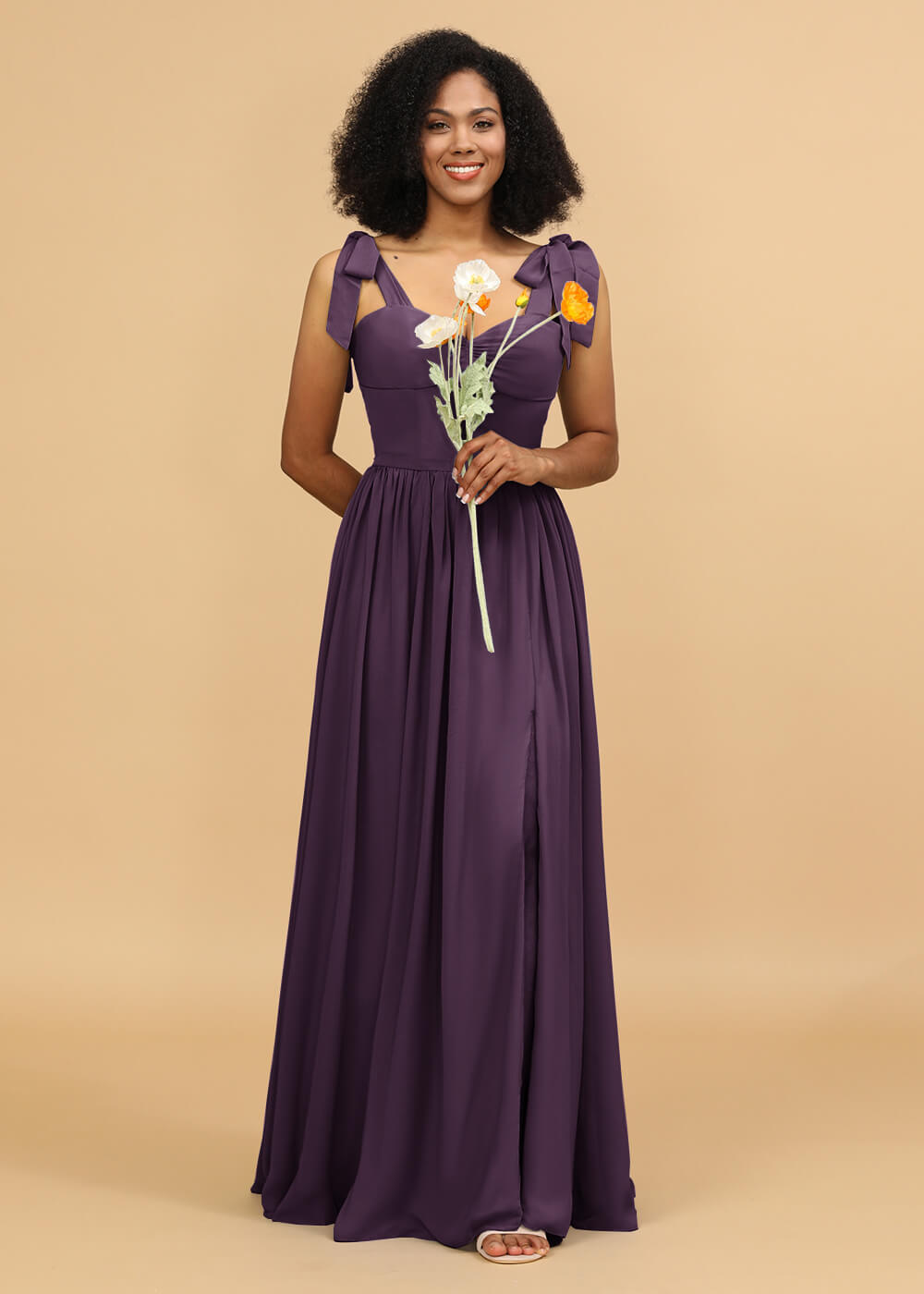 Long A-line Chiffon Strap Bridesmaid Dress