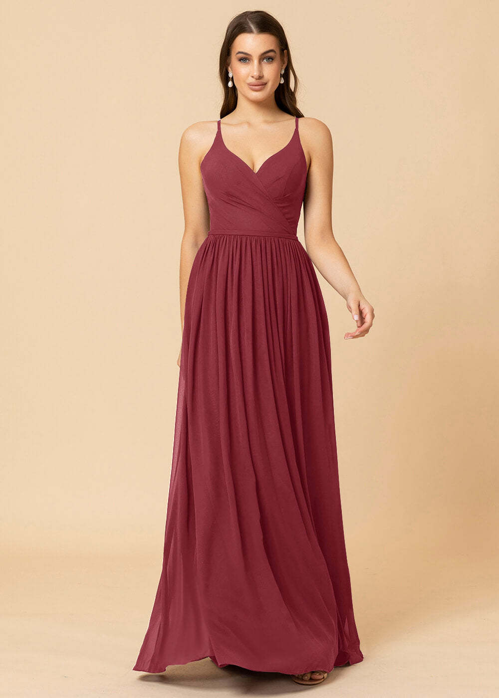 V-neck A-line Back Detail Chiffon Bridesmaid Dress