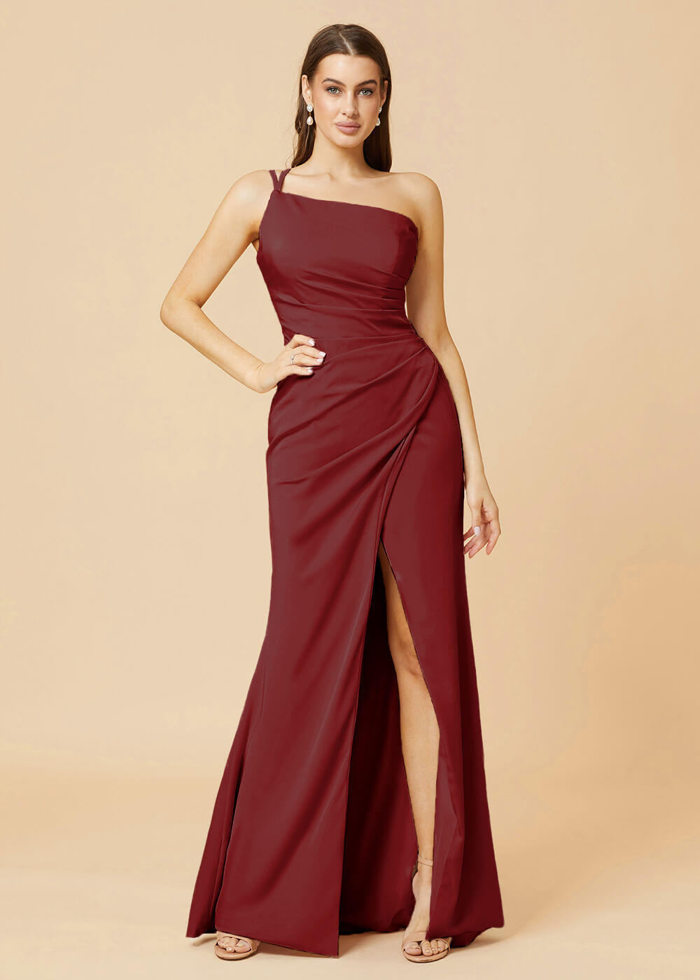 One Shoulder Satin Sheath Bridesmaid Dress