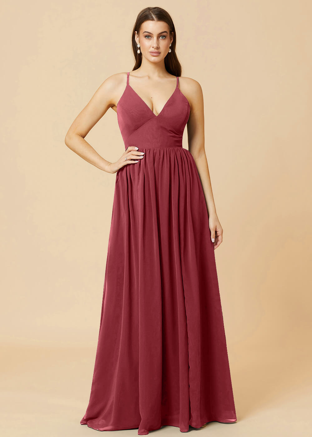 Deep V-neck Tie Back A-line Chiffon Bridesmaid Dress