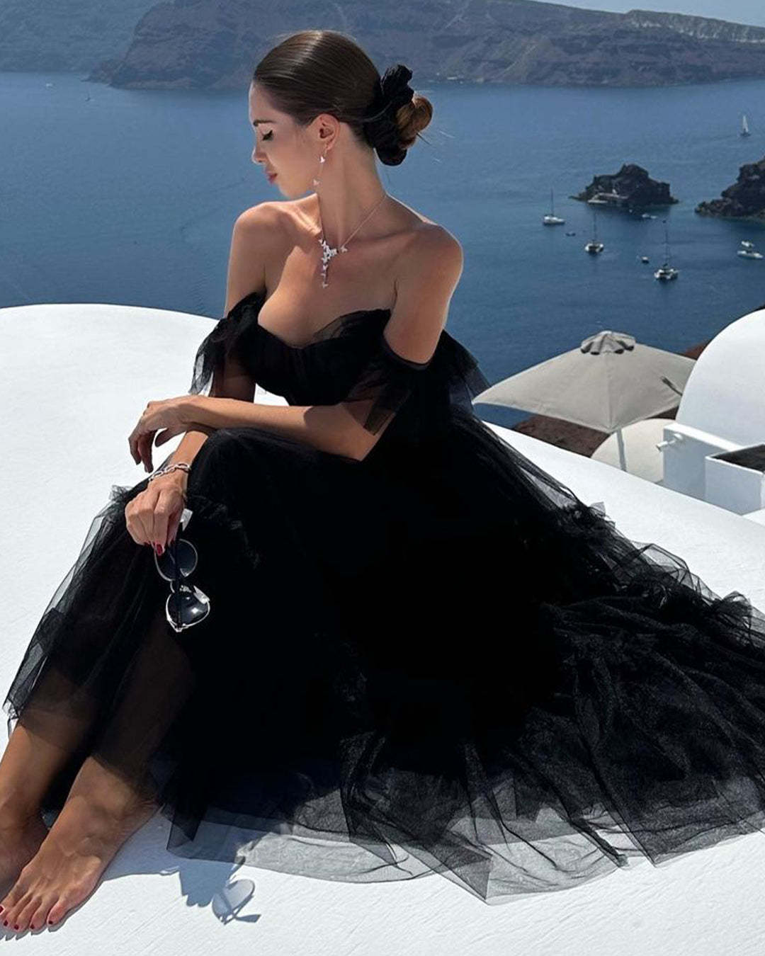A-Line Tulle Sweetheart Black Cocktail Dress-app