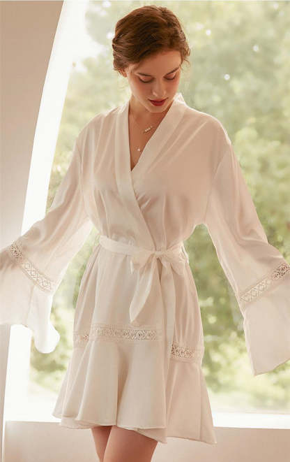 Satin Long Sleeve Bride Robe Ruffles Wedding Dress
