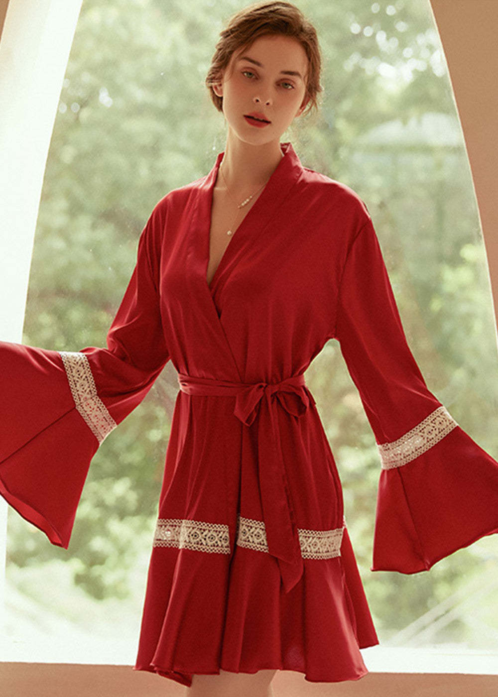 Satin Long Sleeve Bride Robe Ruffles Wedding Dress